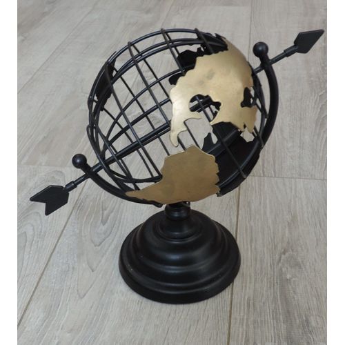 DECORATION : GLOBE TERRESTRE METAL OR ET NOIR