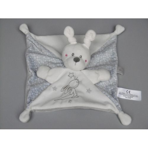 Doudou Lapin Plat Attache Tétine Blanc Gris Simba Toys
