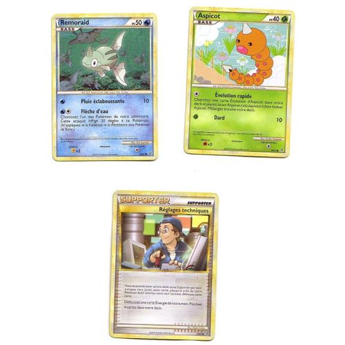 Remoraid Base  Pv 50 - 59/95 + Aspicot Pv40  -  69/95  + Supporter Réglages Techniques 59/95 -  2010 Pokémon Nintendo France,Lot De 3 Cartes
