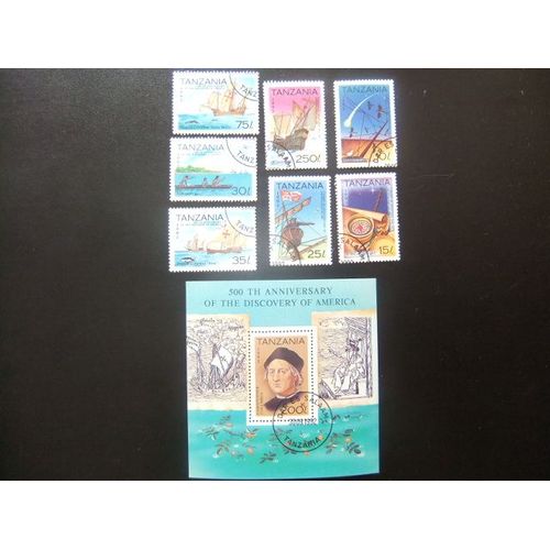 51 Tanzanie Tanzanie 1993 / Discovery Of America Colon / Yvert 1173 / 1179 + Bloc 182 Fu Circulation 1 Jour