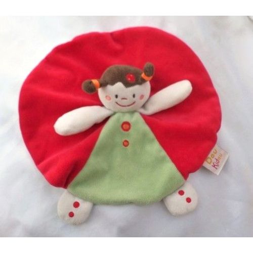 Doudou Peluche Plat Rond Fille Poupée Blanc Rouge Vert Rond Doukidou