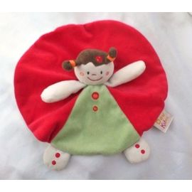 Doudou Peluche Plat Rond Fille Poupée Blanc Rouge Vert Rond Doukidou