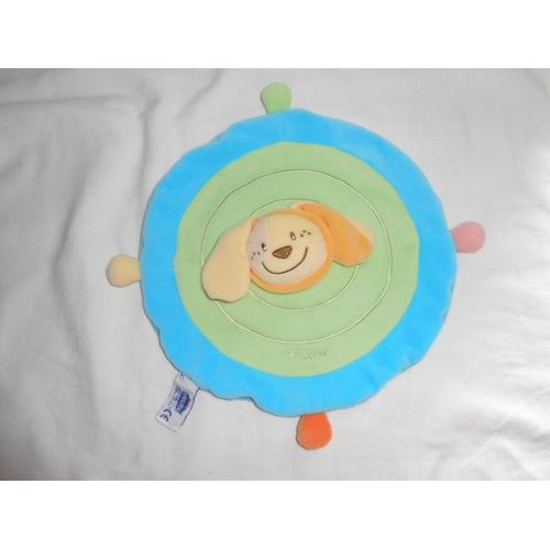 Doudou Chien Plat Rond Vert Bleu Orange Jaune Chicco
