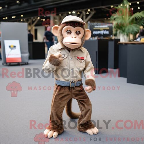 Mascotte Redbrokoly De Singe Capucin Beige Costume De Personnage Habillé Avec Un Jean Bootcut Et Des Pochettes De Costume