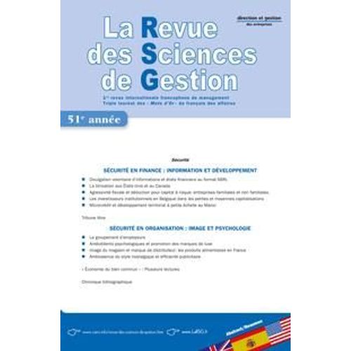 La Revue Des Sciences De Gestion N° 280, Juillet-Août 2016 : Sécurité