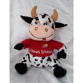 Peluche Doudou Vache Noir et Blanc T-shirt Rouge bisous bisous Gifi Diffusion