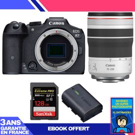 Boitier Canon EOS R7 + RF 70-200mm F4 L IS USM + 1 SanDisk 128GB Extreme PRO UHS-II SDXC 300 MB/s + 1 Canon LP-E6NH + Ebook 'Devenez Un Super Photographe'