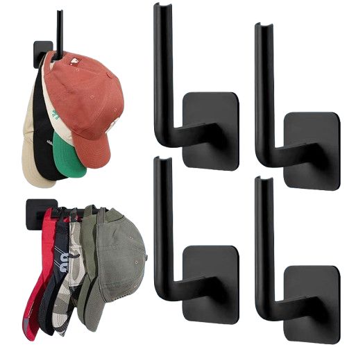 Lot de 4 crochets pour rangement de casquettes, organiseur de chapeaux polyvalent, supports adhésifs puissants pour chapeaux, pour camping-car et rangement de casquettes