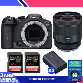 Boitier Canon EOS R7 + RF 50mm F1.2 L USM + 2 SanDisk 32GB Extreme PRO UHS-II SDXC 300 MB/s + 3 Canon LP-E6NH + Ebook 'Devenez Un Super Photographe'