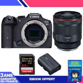 Boitier Canon EOS R7 + RF 50mm F1.2 L USM + 1 SanDisk 64GB Extreme PRO UHS-II SDXC 300 MB/s + 1 Canon LP-E6NH + Ebook 'Devenez Un Super Photographe'