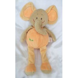 Doudou Peluche Eléphant Beige Orange Feuilles Doukidou