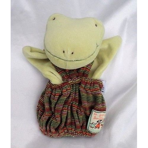 Doudou Plat Marionnette Grenouille Perlette Vert La Grande Famille Moulin Roty