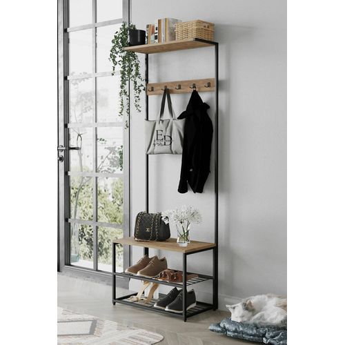 Portemanteau Etagere Entree Metal Et Bois ¿ Meuble Rangement Vestiaire Chaussures Manteaux ¿ Design Industriel