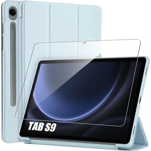 Coque + Verre Trempé Pour Samsung Galaxy Tab S9 Fe (10,9 Pouces) Protection Anti-Rayures Support Veille-Réveil - Bleu - E.F.Connection