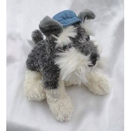 Doudou Peluche Chien Gris Chiné Et Blanc Casquette Jeans Bleu Aurora