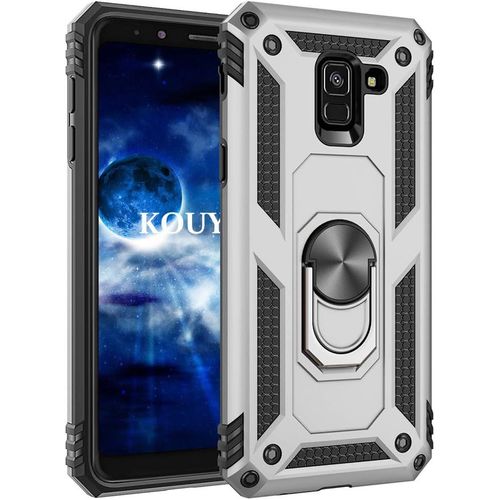 Coque Samsung Galaxy A8 2018,Double Couche Renforcée Défense Bumper Tpu Silicone Antichoc Armure Housse Etui Avec Anneau Support Pour Samsung Galaxy A8 2018 (Argent)[Wke04291]