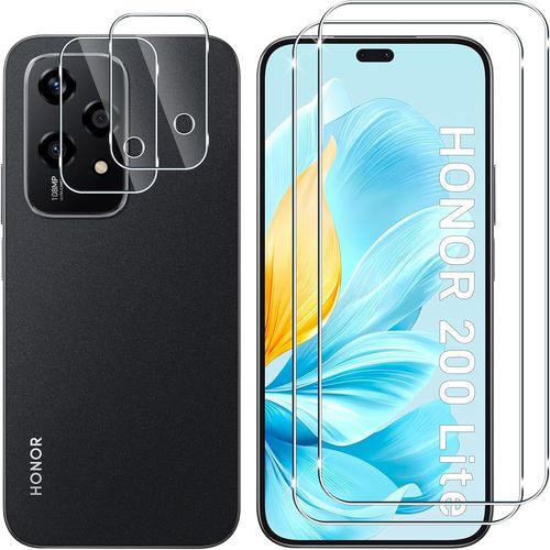 CAUC-pour Honor 200 Lite 5G Verre Trempé, 2+2 Pièces Protecteurs d'écran + Caméra Arrière Protecteur Film, 9H Dureté HD Anti-Rayures Sans Bulles Vitre Trempé Protection écran