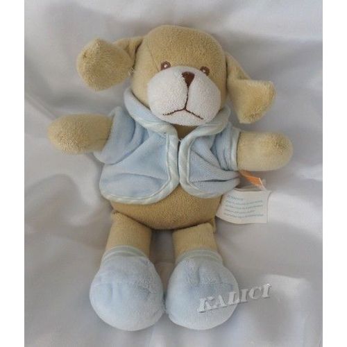 Doudou Peluche Chien Beige Pull et Pieds Bleu Kimbaloo