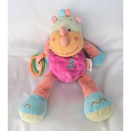 Doudou Peluche Rhinocéros 123 Anneaux Vert et Orange DouKidou
