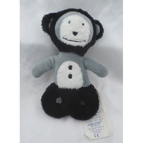 Doudou Peluche Hochet Singe Gris Noir Et Blanc Obaibi