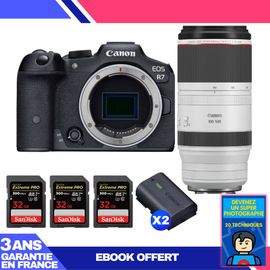Boitier Canon EOS R7 + RF 100-500mm F4.5-7.1 L IS USM + 3 SanDisk 32GB Extreme PRO UHS-II SDXC 300 MB/s + 2 Canon LP-E6NH + Ebook 'Devenez Un Super Photographe'