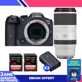 Boitier Canon EOS R7 + RF 100-500mm F4.5-7.1 L IS USM + 2 SanDisk 128GB Extreme PRO UHS-II SDXC 300 MB/s + 2 Canon LP-E6NH + Ebook 'Devenez Un Super Photographe'