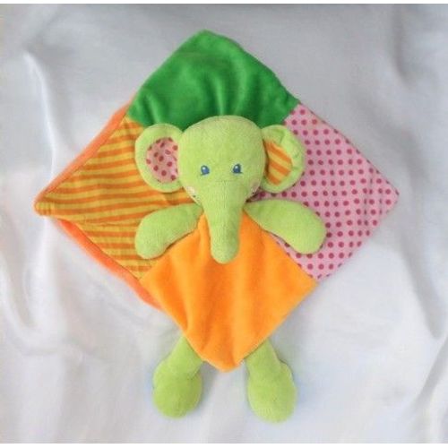 Doudou Peluche Plat Eléphant Vert Orange Rayures Rose Pois Tilapin Casino