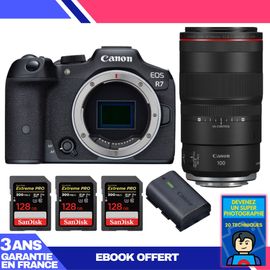 Boitier Canon EOS R7 + RF 100mm F2.8 L Macro IS USM + 3 SanDisk 128GB Extreme PRO UHS-II SDXC 300 MB/s + 1 Canon LP-E6NH + Ebook 'Devenez Un Super Photographe'