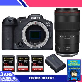 Boitier Canon EOS R7 + RF 100mm F2.8 L Macro IS USM + 3 SanDisk 32GB Extreme PRO UHS-II SDXC 300 MB/s + 1 Canon LP-E6NH + Ebook 'Devenez Un Super Photographe'