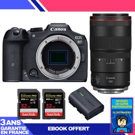 Boitier Canon EOS R7 + RF 100mm F2.8 L Macro IS USM + 2 SanDisk 32GB Extreme PRO UHS-II SDXC 300 MB/s + 1 Canon LP-E6NH + Ebook 'Devenez Un Super Photographe'