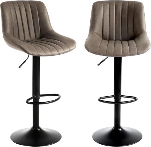 Tabouret Bar, Tabouret De Bar Lot De 2, Chaise De Bar Pivotants Avec Dossier, Tabourets De Bar Réglable En Cuir Pu, Chaise Haute Bar Moderne, Brun