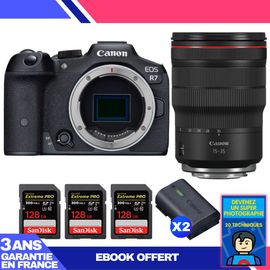 Boitier Canon EOS R7 + RF 15-35mm F2.8 L IS USM + 3 SanDisk 128GB Extreme PRO UHS-II SDXC 300 MB/s + 2 Canon LP-E6NH + Ebook 'Devenez Un Super Photographe'