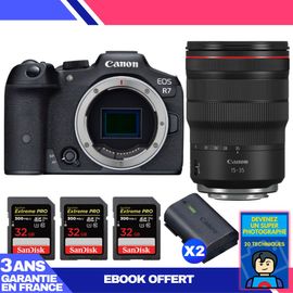 Boitier Canon EOS R7 + RF 15-35mm F2.8 L IS USM + 3 SanDisk 32GB Extreme PRO UHS-II SDXC 300 MB/s + 2 Canon LP-E6NH + Ebook 'Devenez Un Super Photographe'