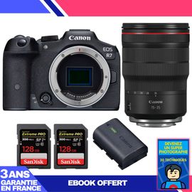 Boitier Canon EOS R7 + RF 15-35mm F2.8 L IS USM + 2 SanDisk 128GB Extreme PRO UHS-II SDXC 300 MB/s + 1 Canon LP-E6NH + Ebook 'Devenez Un Super Photographe'