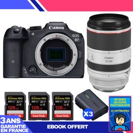 Boitier Canon EOS R7 + RF 70-200mm F2.8 L IS USM + 3 SanDisk 128GB Extreme PRO UHS-II SDXC 300 MB/s + 3 Canon LP-E6NH + Ebook 'Devenez Un Super Photographe'