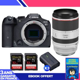 Boitier Canon EOS R7 + RF 70-200mm F2.8 L IS USM + 2 SanDisk 32GB Extreme PRO UHS-II SDXC 300 MB/s + 3 Canon LP-E6NH + Ebook 'Devenez Un Super Photographe'