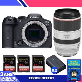 Boitier Canon EOS R7 + RF 70-200mm F2.8 L IS USM + 3 SanDisk 64GB Extreme PRO UHS-II SDXC 300 MB/s + 2 Canon LP-E6NH + Ebook 'Devenez Un Super Photographe'