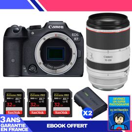Boitier Canon EOS R7 + RF 70-200mm F2.8 L IS USM + 3 SanDisk 32GB Extreme PRO UHS-II SDXC 300 MB/s + 2 Canon LP-E6NH + Ebook 'Devenez Un Super Photographe'