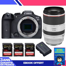 Boitier Canon EOS R7 + RF 70-200mm F2.8 L IS USM + 3 SanDisk 128GB Extreme PRO UHS-II SDXC 300 MB/s + 1 Canon LP-E6NH + Ebook 'Devenez Un Super Photographe'