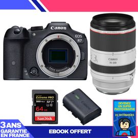 Boitier Canon EOS R7 + RF 70-200mm F2.8 L IS USM + 1 SanDisk 64GB Extreme PRO UHS-II SDXC 300 MB/s + 1 Canon LP-E6NH + Ebook 'Devenez Un Super Photographe'