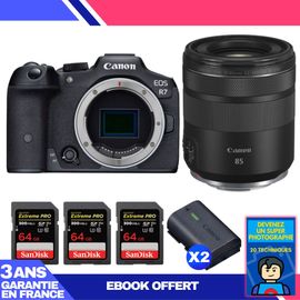 Boitier Canon EOS R7 + RF 85mm F2 Macro IS STM + 3 SanDisk 64GB Extreme PRO UHS-II SDXC 300 MB/s + 2 Canon LP-E6NH + Ebook 'Devenez Un Super Photographe'