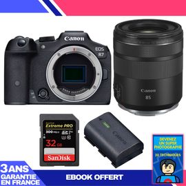 Boitier Canon EOS R7 + RF 85mm F2 Macro IS STM + 1 SanDisk 32GB Extreme PRO UHS-II SDXC 300 MB/s + 1 Canon LP-E6NH + Ebook 'Devenez Un Super Photographe'