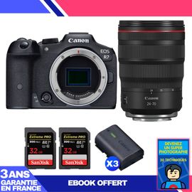 Boitier Canon EOS R7 + RF 24-70mm F2.8 L IS USM + 2 SanDisk 32GB Extreme PRO UHS-II SDXC 300 MB/s + 3 Canon LP-E6NH + Ebook 'Devenez Un Super Photographe'