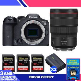 Boitier Canon EOS R7 + RF 24-70mm F2.8 L IS USM + 3 SanDisk 32GB Extreme PRO UHS-II SDXC 300 MB/s + 2 Canon LP-E6NH + Ebook 'Devenez Un Super Photographe'
