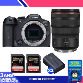 Boitier Canon EOS R7 + RF 24-70mm F2.8 L IS USM + 2 SanDisk 32GB Extreme PRO UHS-II SDXC 300 MB/s + 2 Canon LP-E6NH + Ebook 'Devenez Un Super Photographe'