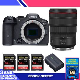 Boitier Canon EOS R7 + RF 24-70mm F2.8 L IS USM + 3 SanDisk 64GB Extreme PRO UHS-II SDXC 300 MB/s + 1 Canon LP-E6NH + Ebook 'Devenez Un Super Photographe'
