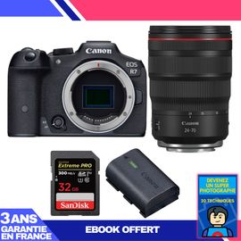 Boitier Canon EOS R7 + RF 24-70mm F2.8 L IS USM + 1 SanDisk 32GB Extreme PRO UHS-II SDXC 300 MB/s + 1 Canon LP-E6NH + Ebook 'Devenez Un Super Photographe'
