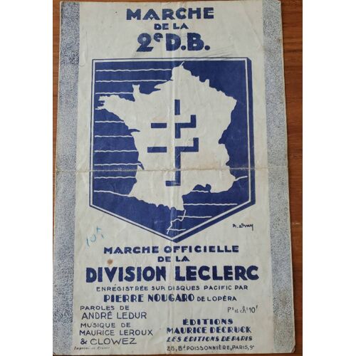 Marche Officielle De La Division Leclerc - Partition De Musique 1945