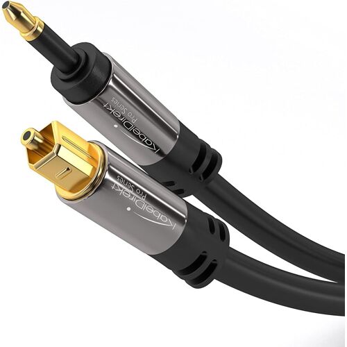 VornixorSarlshop-Câble audio optique Mini-TOSLINK avec protection du signal - 1m (Mini-TOSLINK à TOSLINK, câble numérique S/PDIF / câble optique pour barres de son, systèmes stéréo/amplis, Hi-Fi)