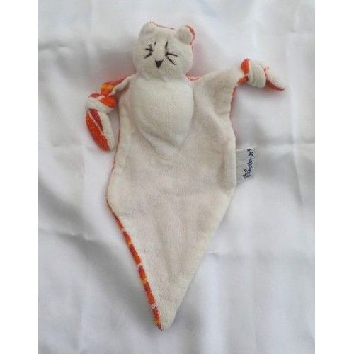 Doudou Plat Chat Losange Blanc Dos Rayures Orange Pouet Pouet Keptin Jr